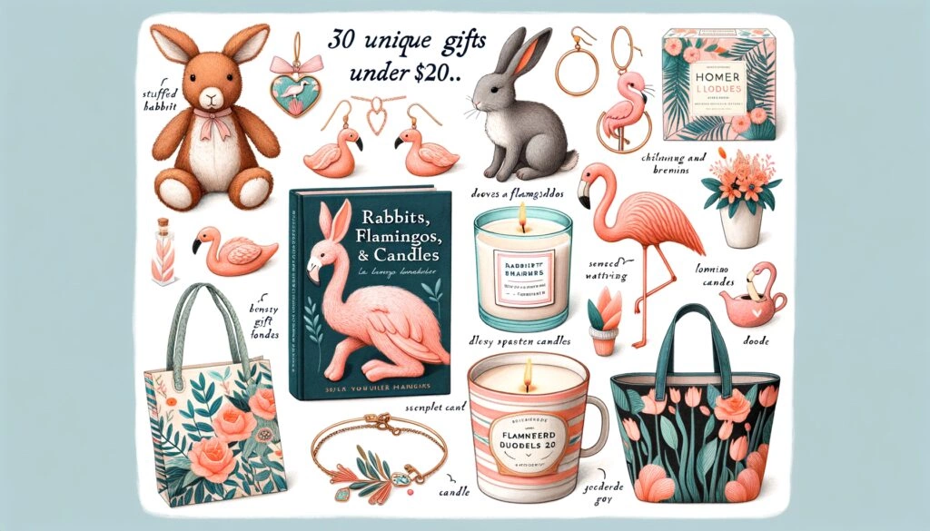 10 Gift ideas under $20 for a 35 year old Woman who likes Rabbits, flamingos, candles