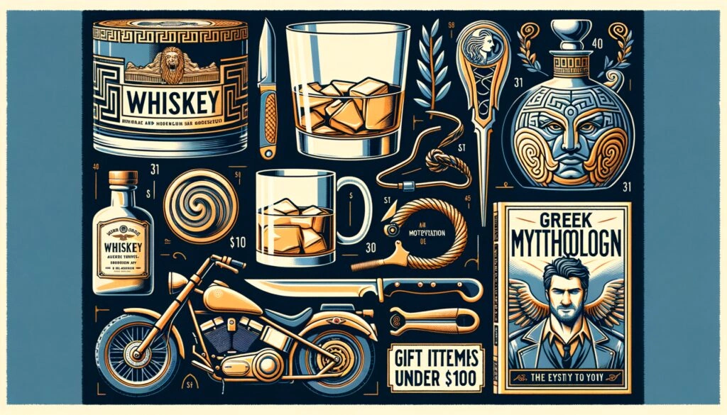 20 Gift ideas under $100 for a 35 year old Man who likes Whiskey, Greek mythology, Harley Davidson