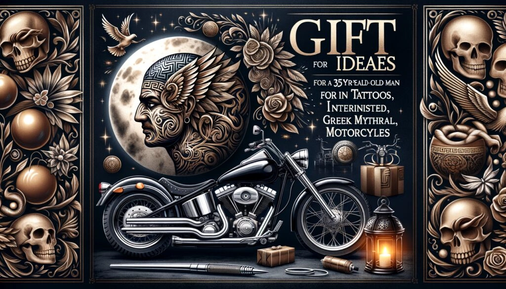 10 Gift ideas under $100 for a 35 year old Man who likes Tattoos, Greek mythology, and motorcycles